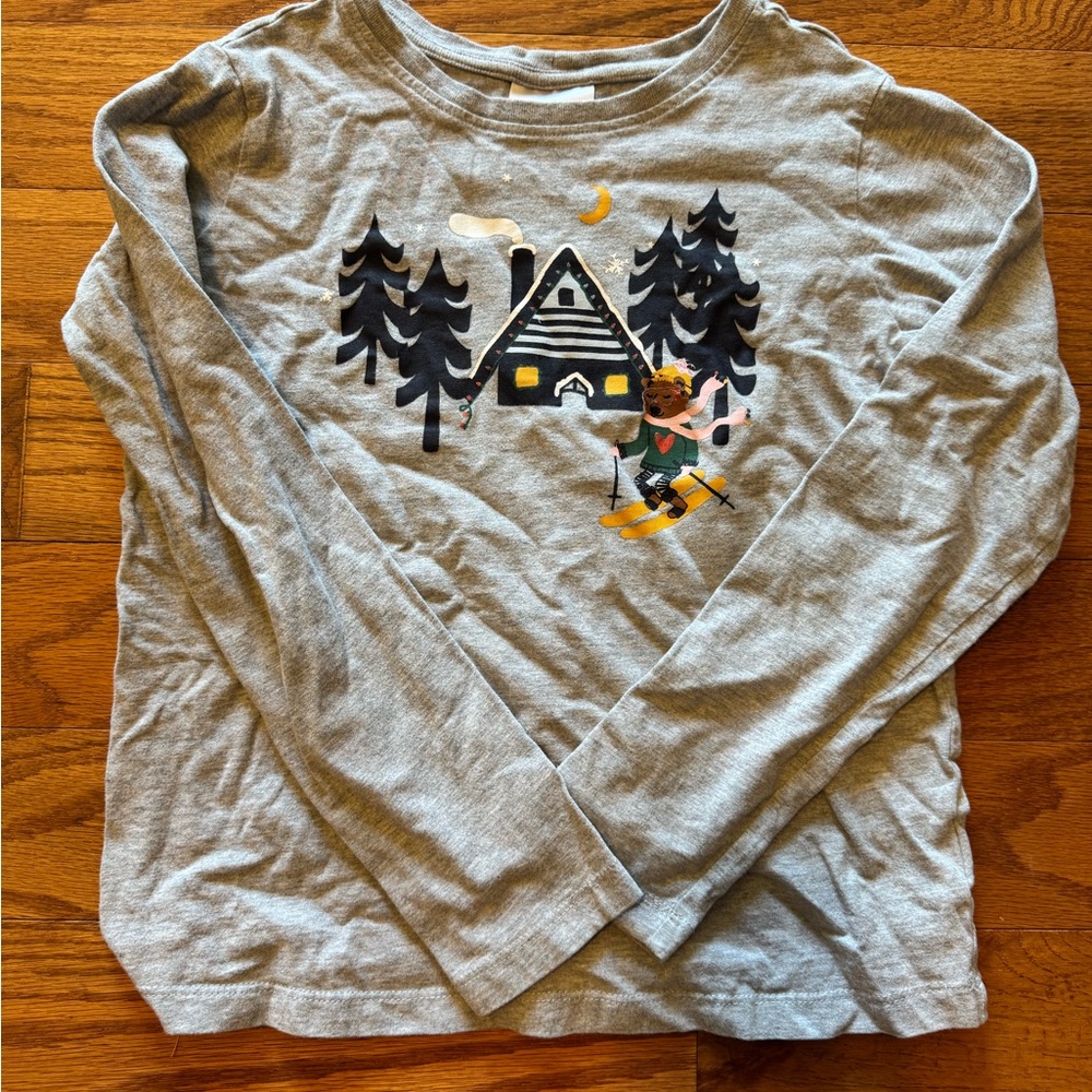 Hanna Andersson Gray Kids Long Sleeve Shirt with Cabin Print
